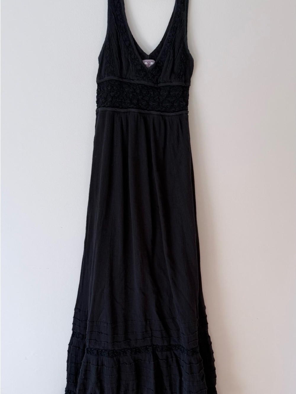 Free People Black V-Neck Maxi Dress with Textured Waist
